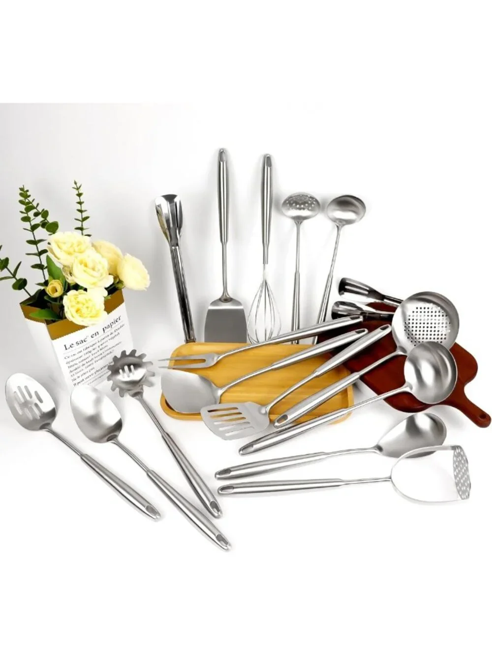 16PCS Stainless Steel Cooking Utensils Set - Metal Kitchen Tools, Dishwasher